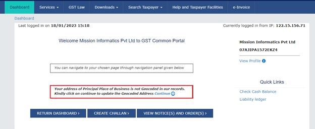 Geocoding of Address of Principal Place of Business