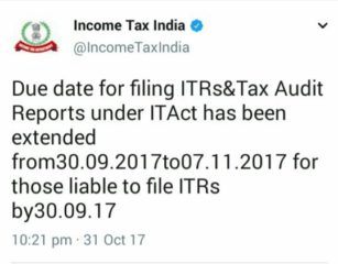 Due Date Extended For Tax Audit to 7th Nov -17