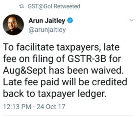 Late fee waived off for GSTR3B