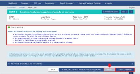 Single Click NIL filing of GSTR-1